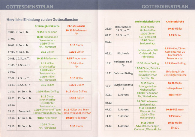 Unsere Gottesdienste bis zum Jahresende